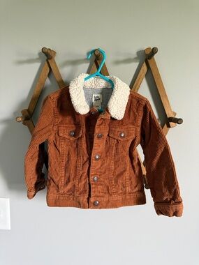 Kids Rust Brown Corduroy Jacket with Cream Sherpa Collar